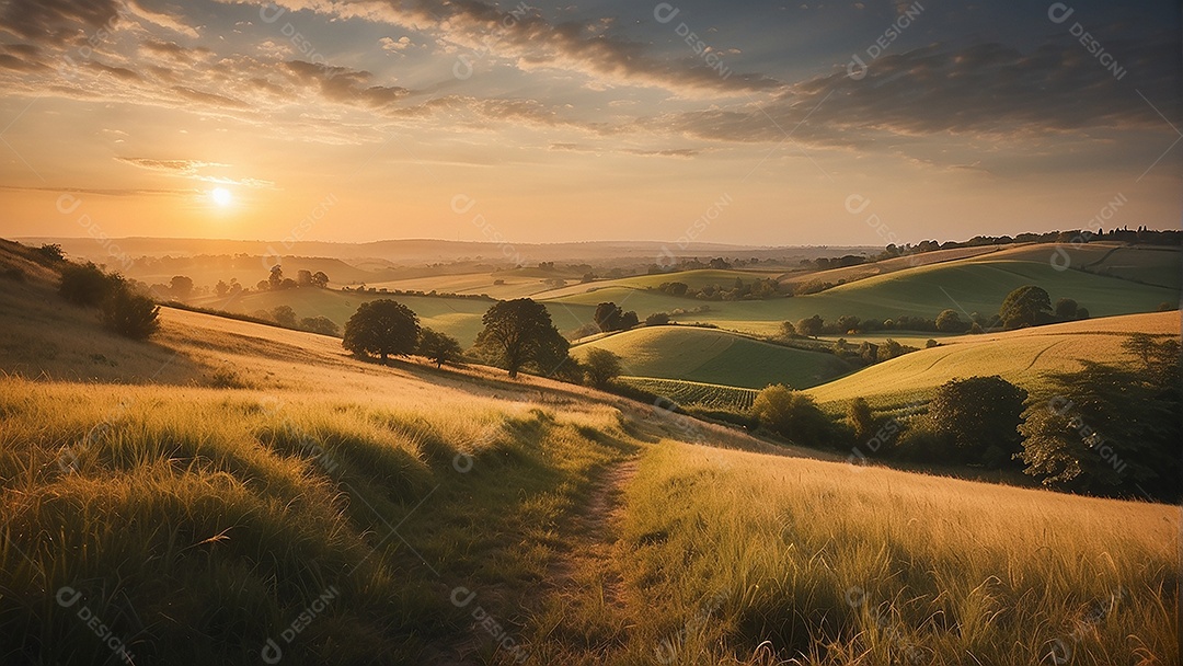 Padrão, uma foto de um campo tranquilo com colinas