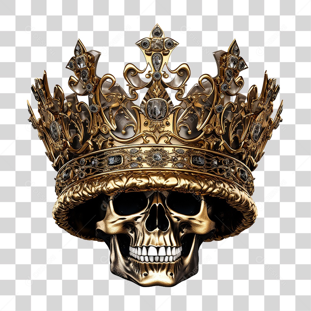 Crânio de Rei com Coroa PNG Transparente
