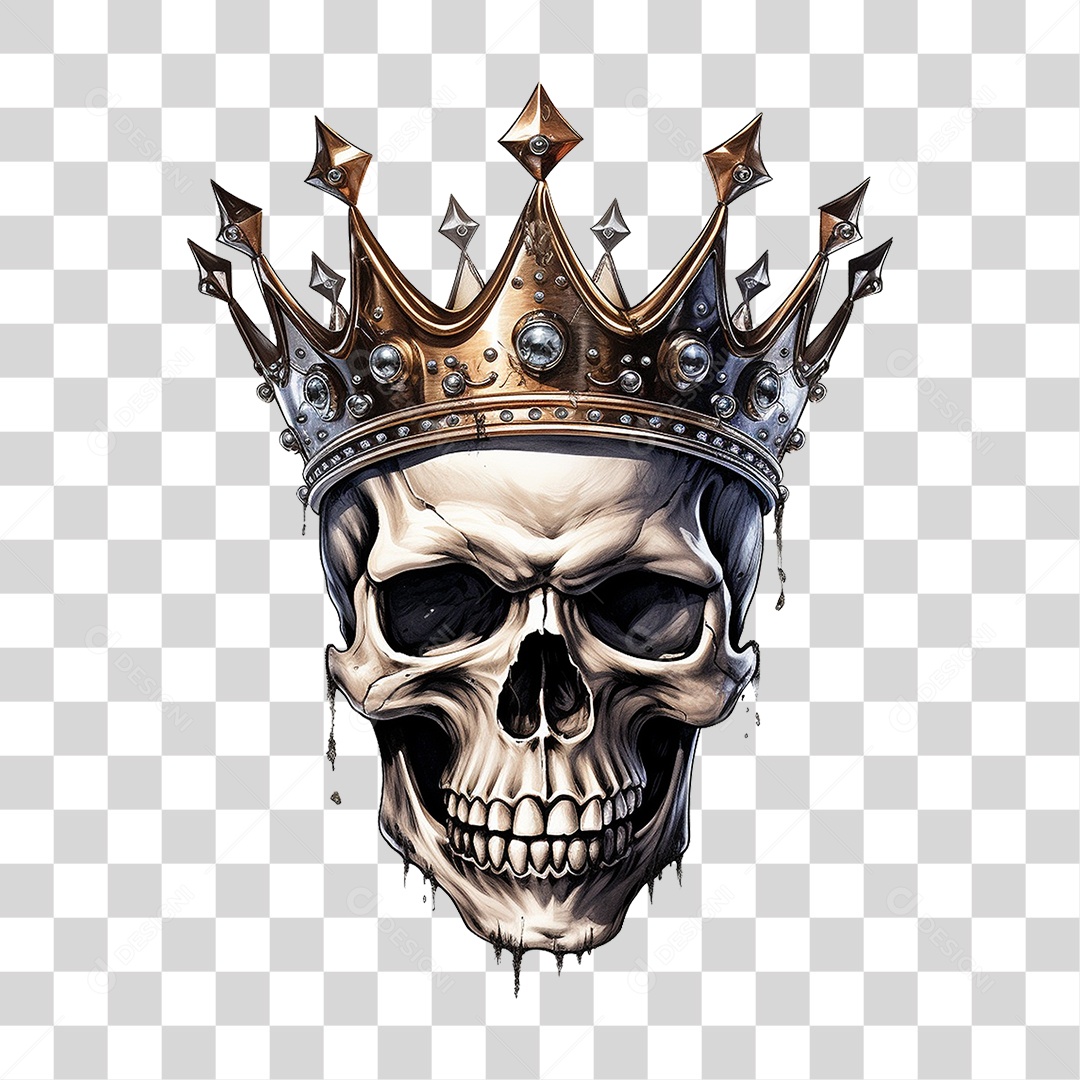 Crânio de Rei com Coroa PNG Transparente