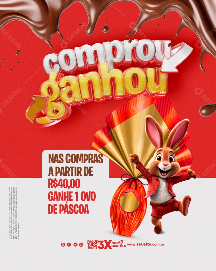 Comprou Ganhou nas Compras a Partir de 40 Ganhe um Ovo da Páscoa Social Media PSD Editável