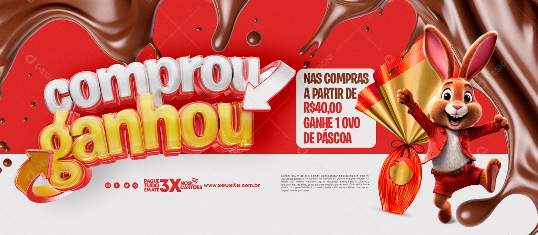 Banner Comprou Ganhou nas Compras a Partir de 40 Ganhe um Ovo da Páscoa Social Media PSD Editável