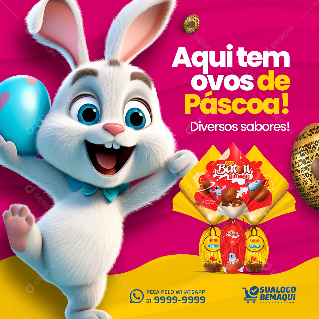Aqui tem Ovos de Páscoa Diversos Sabores Social Media PSD Editável