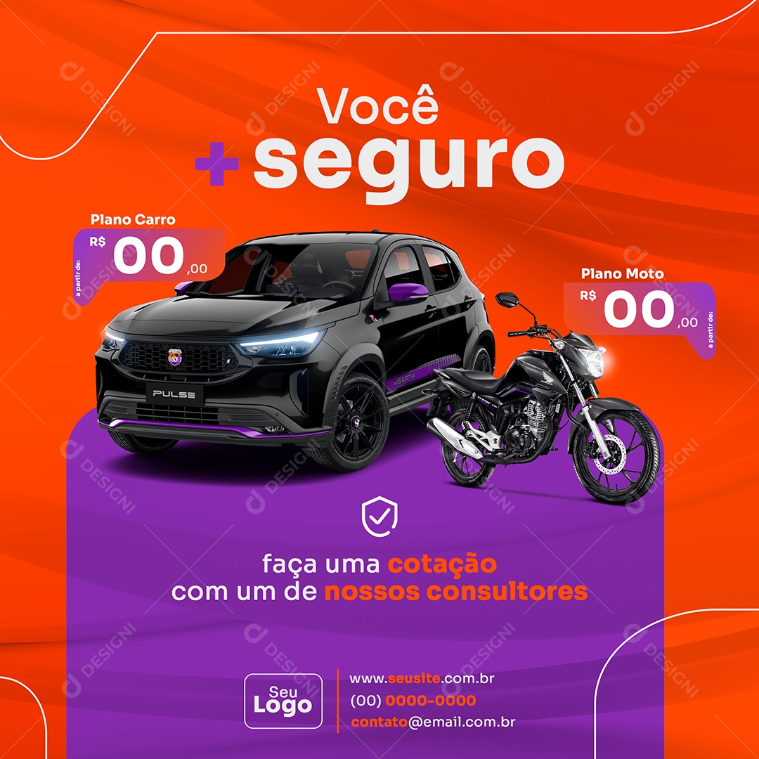 Seguradora Plano Carro Plano Moto Você seguro Social Media PSD Editável