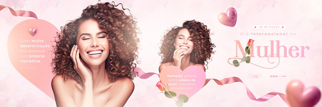 Carrossel Dia Internacional das Mulheres 8 de Março Sempre Sendo Pilares de Amor Social Media PSD Editável
