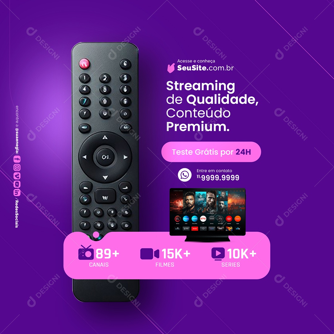 IPTV Streaming de Qualidade Conteúdo Premium Test grátis Social Media PSD Editável