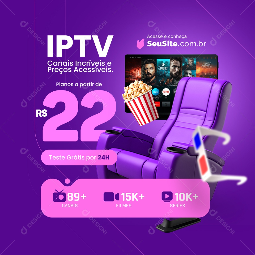 IPTV Canais Incríveis e Preços Acessíveis Social Media PSD Editável