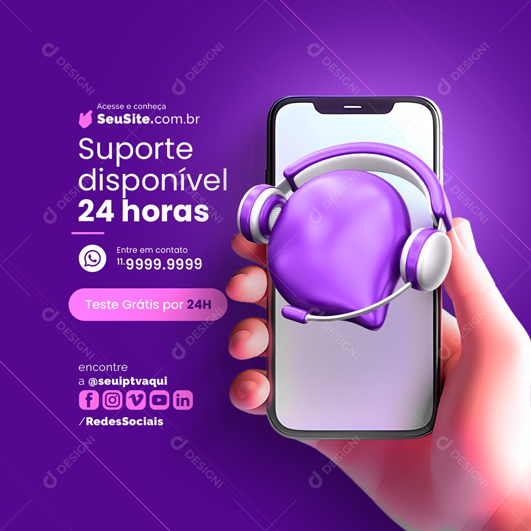 IPTV Suporte disponível 24 Horas Social Media PSD Editável