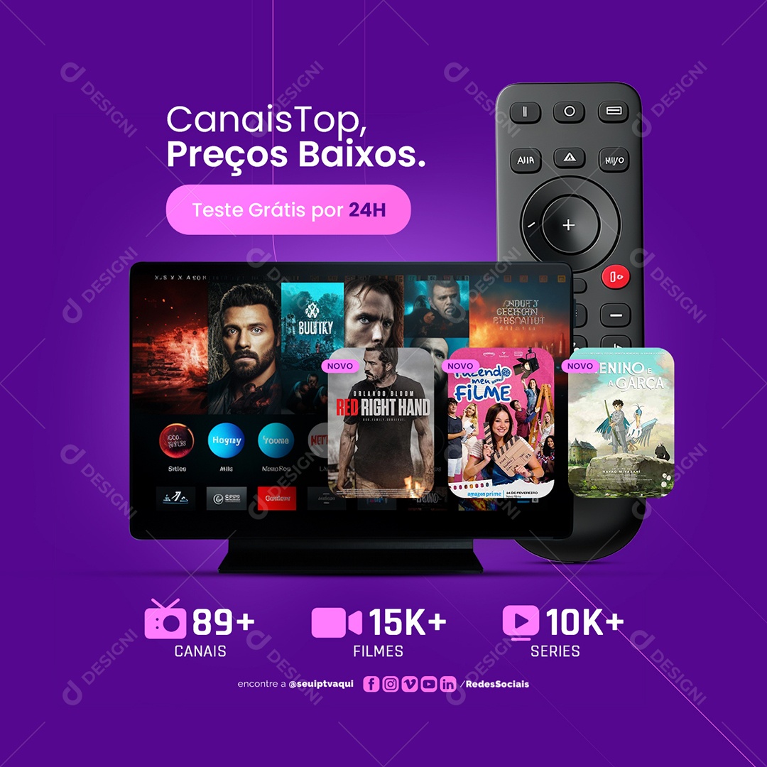 IPTV Canais Top Preços Baixos Teste grátis Social Media PSD Editável