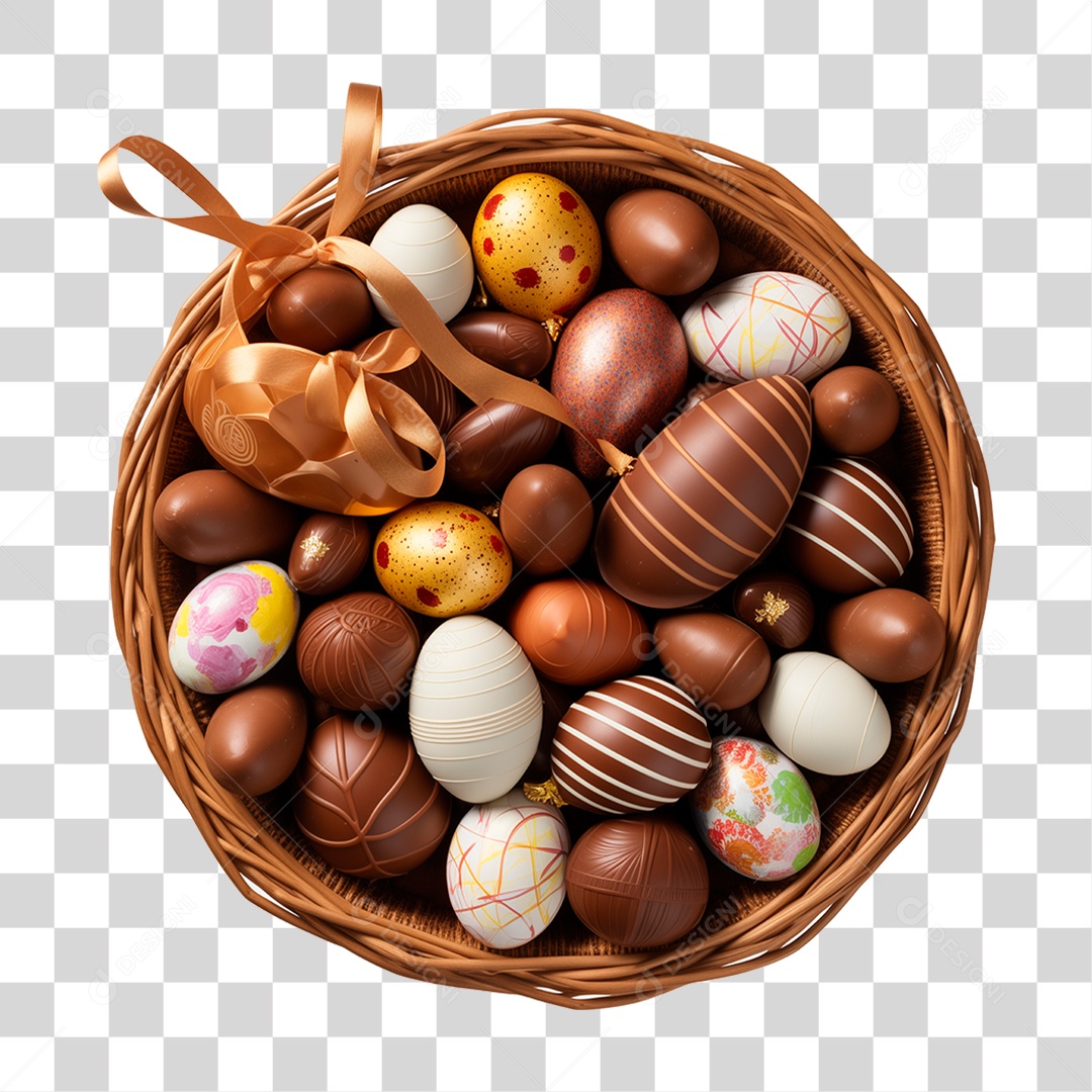 Cesta de Ovos de Chocolate PNG Transparente