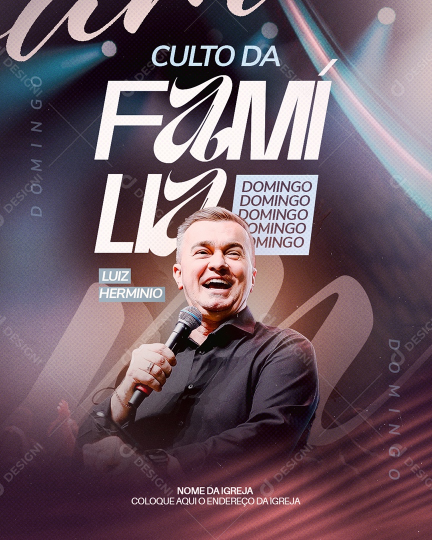 Gospel Culto da Família Luiz Hermino Domingo Social Media PSD Editável