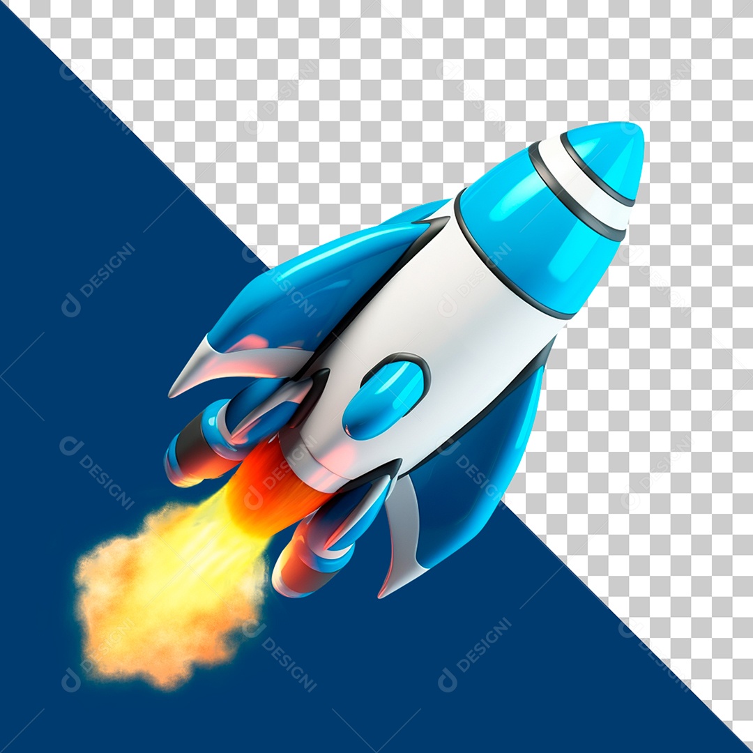 Foguete Elmento 3D Azul Branco Laranja para Composição PSD