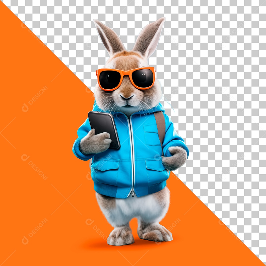 Coelho de Óculos Escuros Elemento 3D para Composição PSD