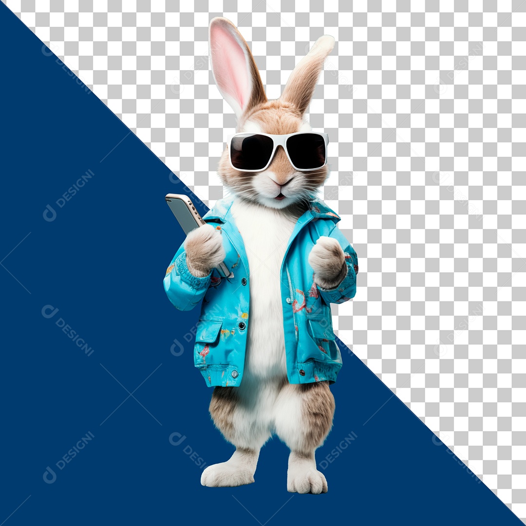 Coelho Segurando um Celular Elemento 3D para Composição PSD