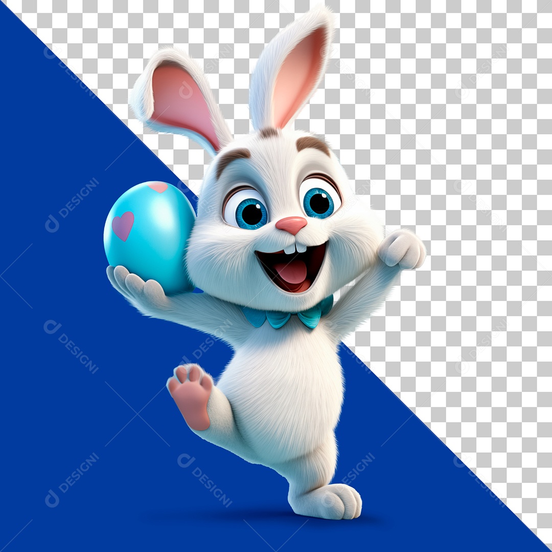 Coelinho com Ovo de Páscoa Elemento 3D para Composição PSD