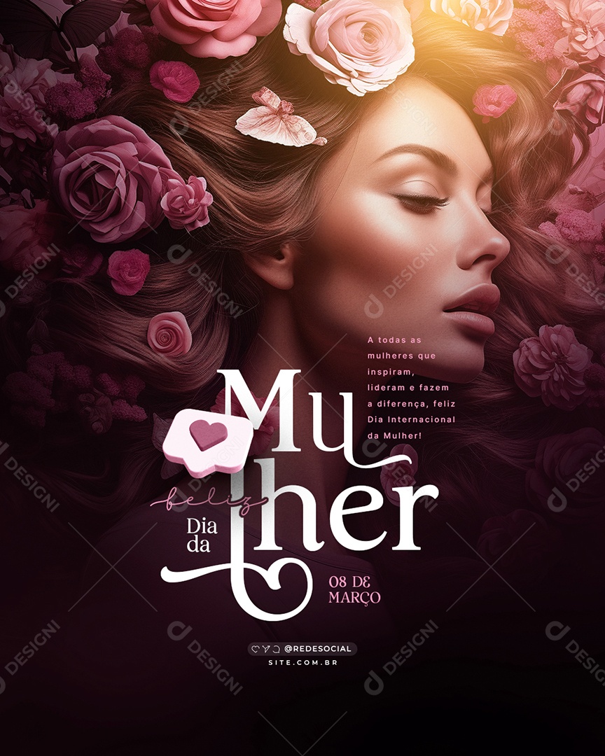 Feliz Dia da Mulher 08 De Março A todas as mulheres que inspiram Social Media PSD Editável