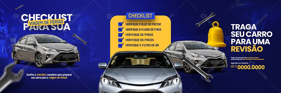 Carrossel Oficina Mecânica Checklist para sua Viagem de Férias Social Media PSD Editável