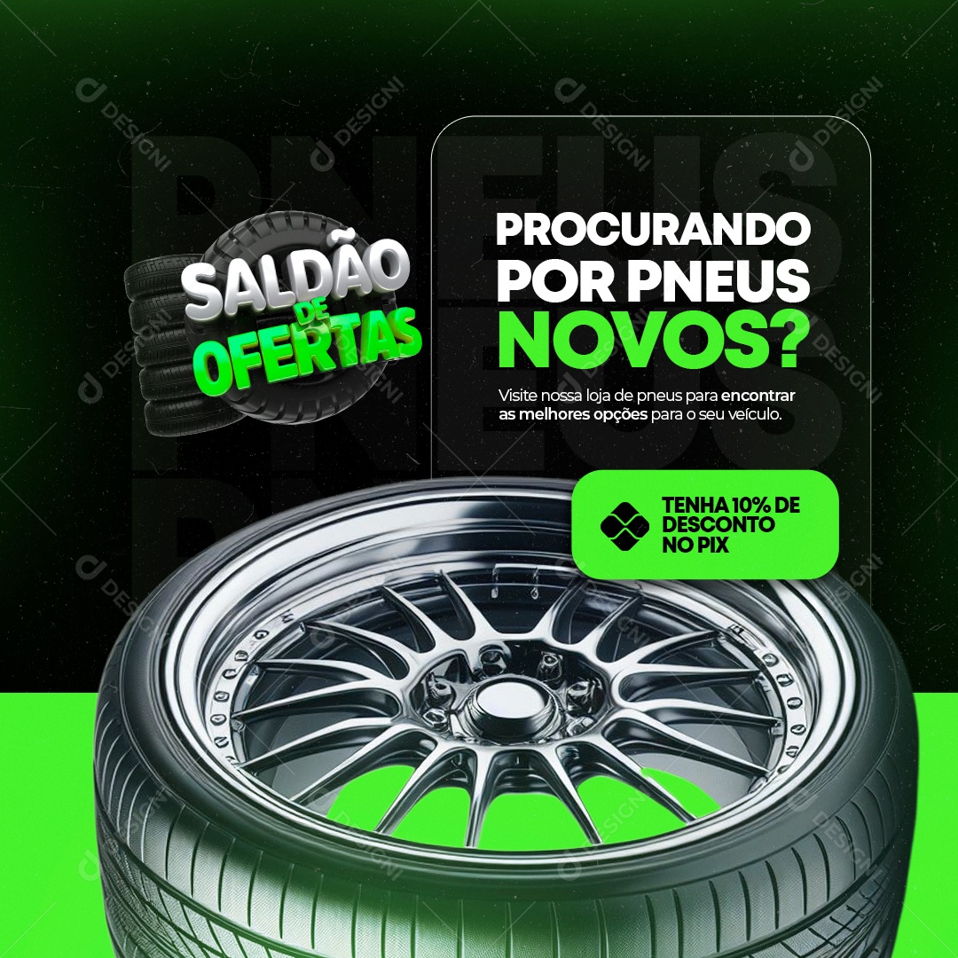 Loja de Pneus Saldão de Ofertas Procurando por Pneus novos Social Media PSD Editável
