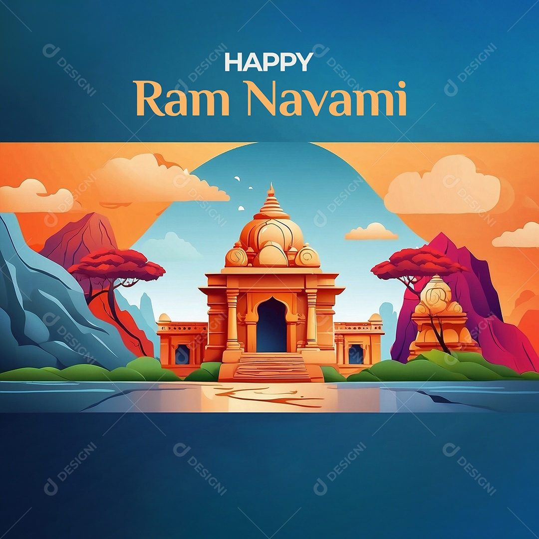 Fundo de ilustração de Ram Navami para texto de espaço de mídia social