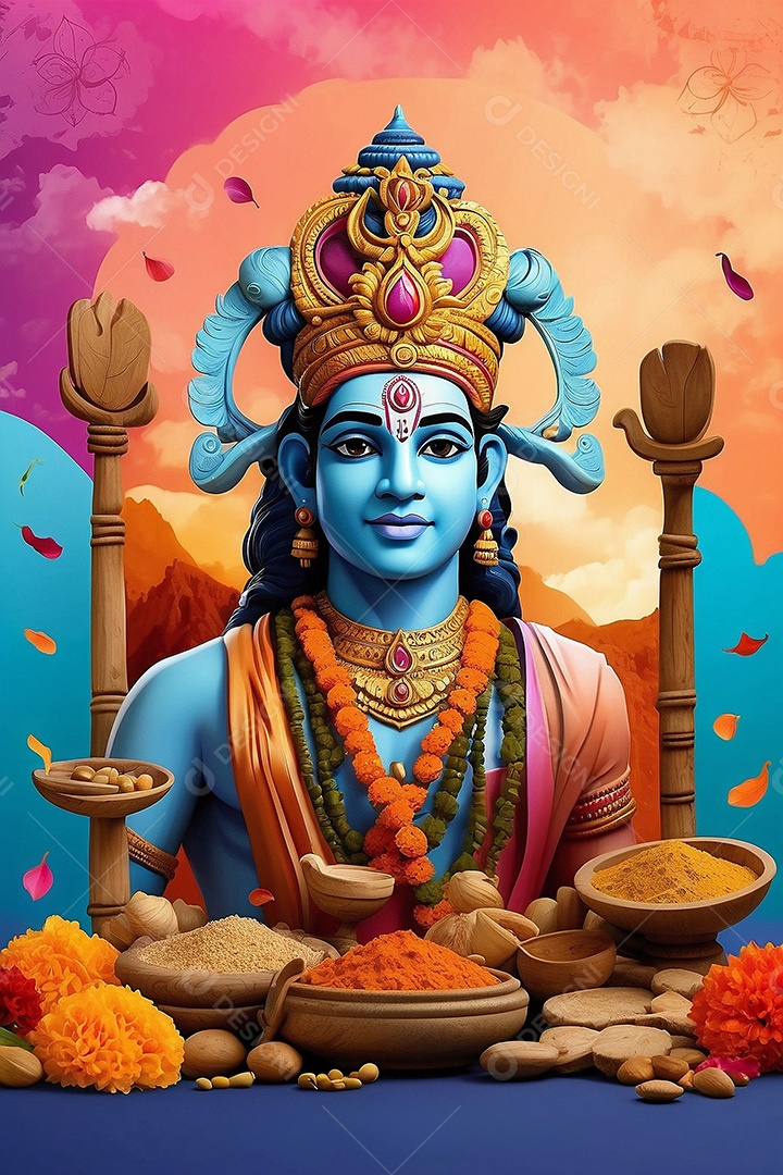 Fundo de ilustração de Ram Navami para texto de espaço de mídia social