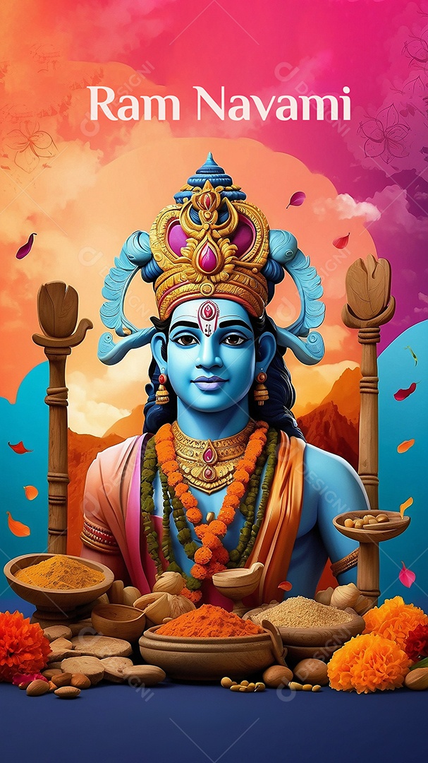 Fundo de ilustração de Ram Navami para texto de espaço de mídia social