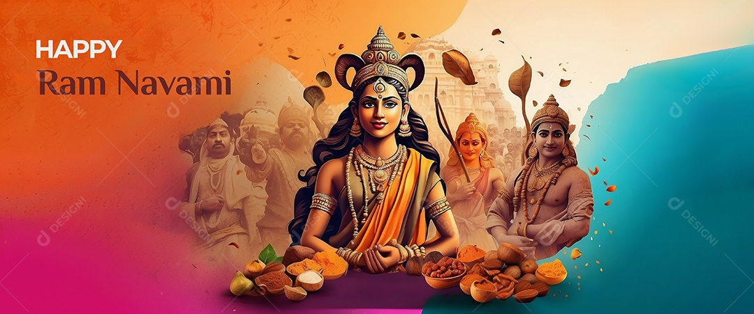 Fundo de ilustração de Ram Navami para texto de espaço de mídia social