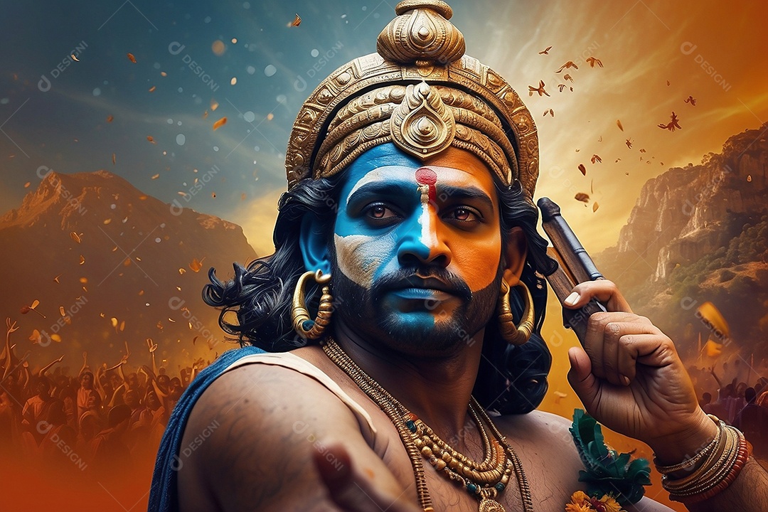 Fundo de ilustração de Ram Navami para texto de espaço de mídia social