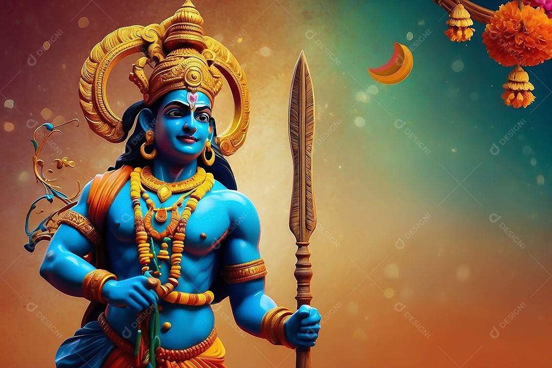 Fundo de ilustração de Ram Navami para texto de espaço de mídia social