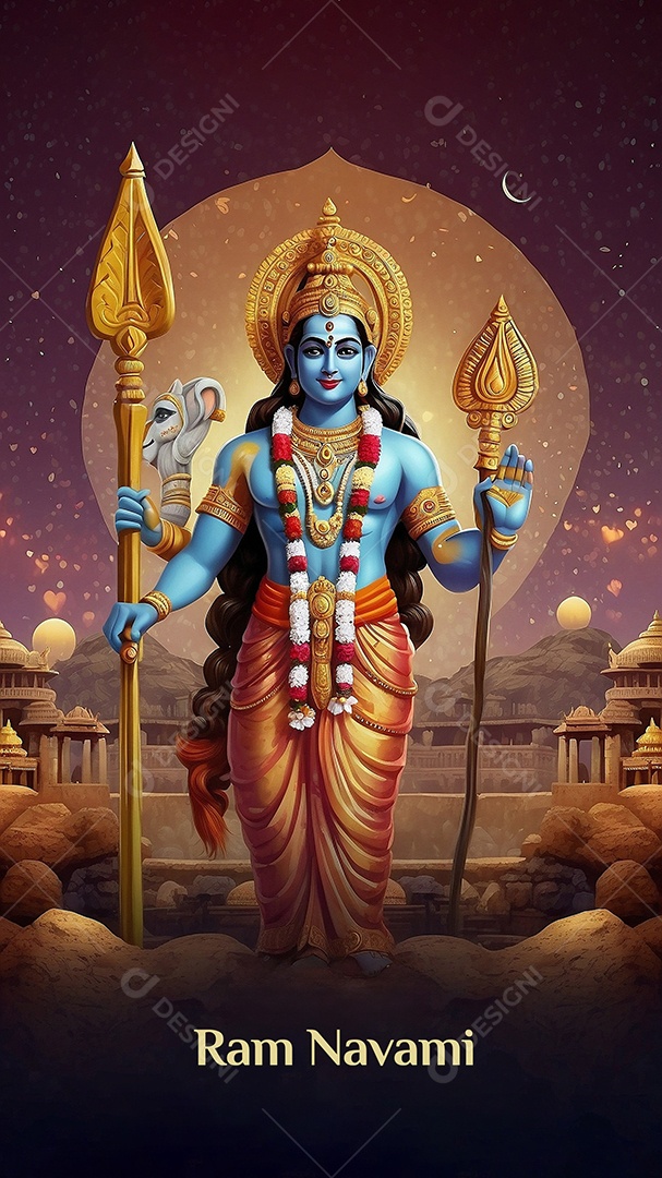 Fundo de ilustração de Ram Navami para texto de espaço de mídia social