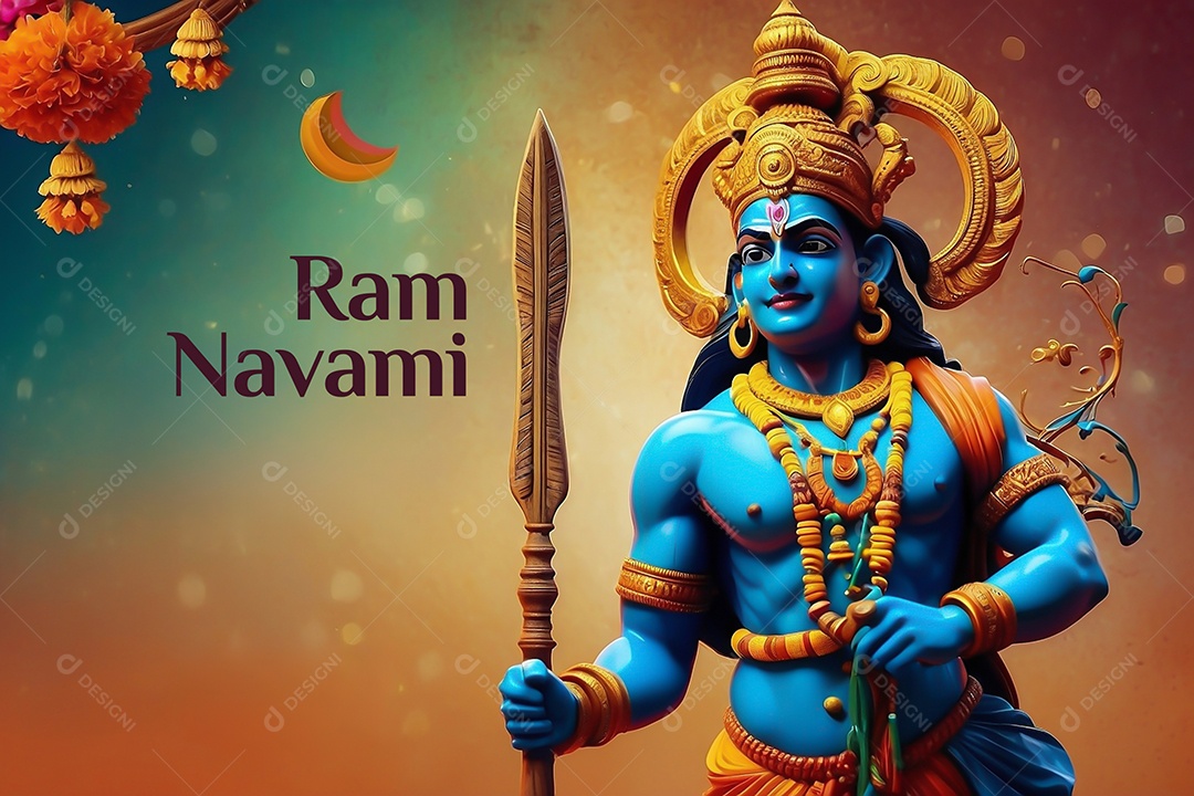 Fundo de ilustração de Ram Navami para texto de espaço de mídia social