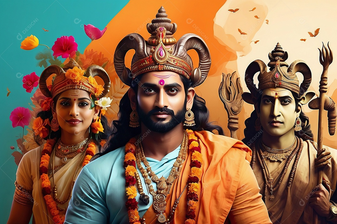 Fundo de ilustração de Ram Navami para texto de espaço de mídia social