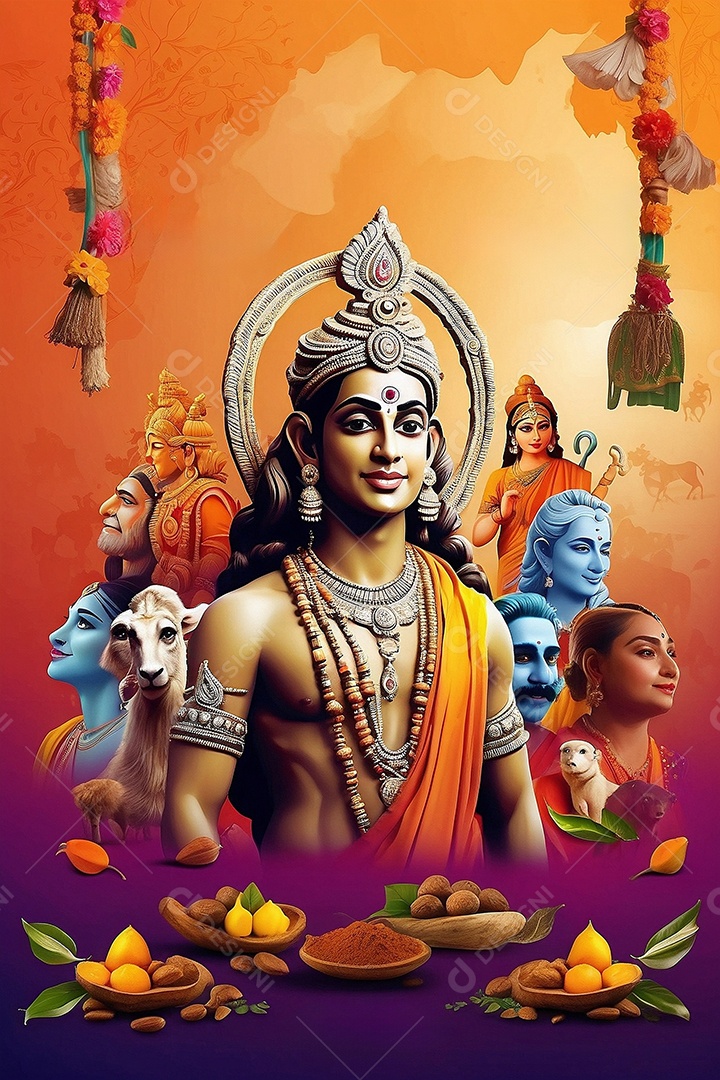 Fundo de ilustração de Ram Navami para texto de espaço de mídia social