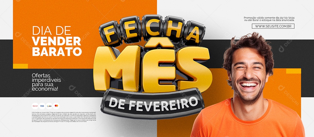 Banner Fecha Mês De Fevereiro Supermercado Dia de Vender Barato Social Media PSD Editável