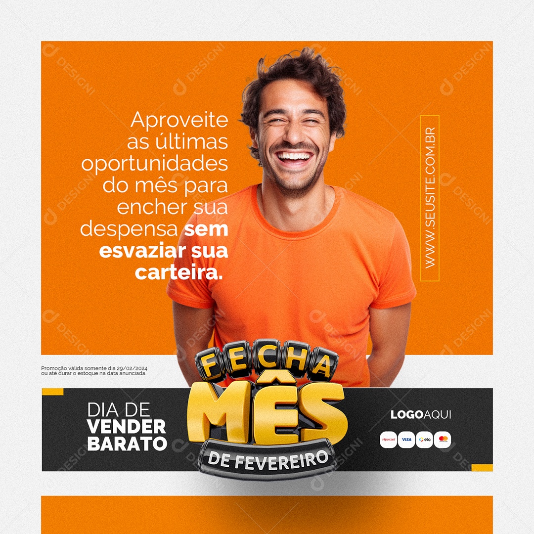 Fecha Mês De Fevereiro Supermercado Dia de Vender Barato aproveite Social Media PSD Editável