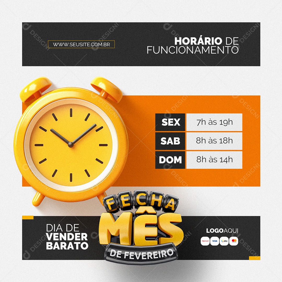 Fecha Mês De Fevereiro Supermercado Horário de Funcionamento Social Media PSD Editável