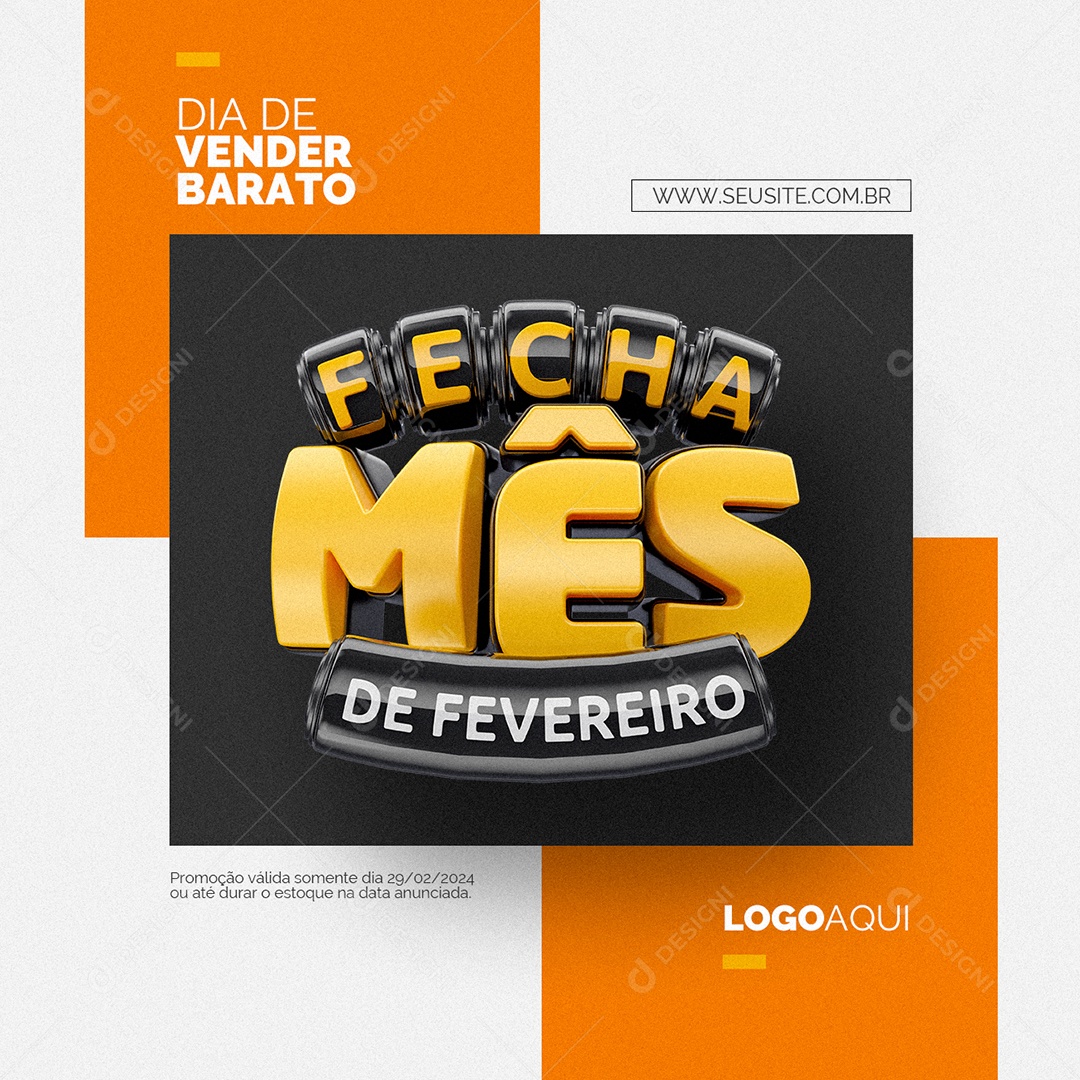 Fecha Mês De Fevereiro Supermercado Dia de Vender Barato Social Media PSD Editável