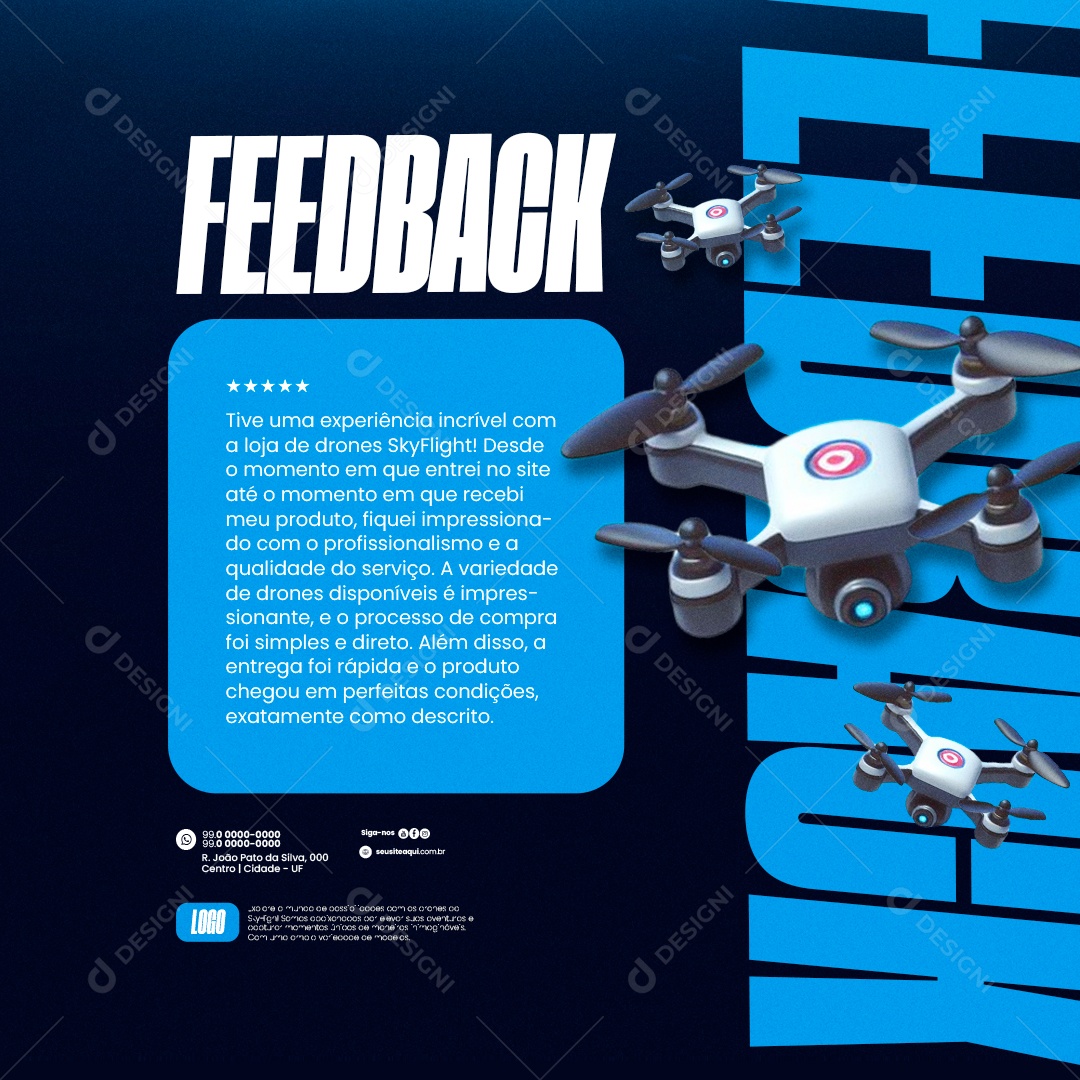 Loja de Drones Feedback tive uma experiência incrível Social Media PSD Editável