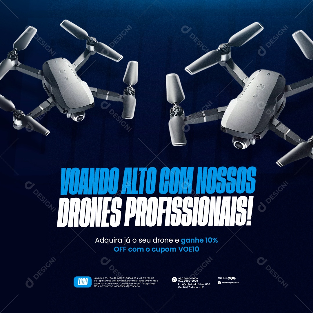 Loja de Drones Voando alto com nossos drones profissionais Social Media PSD Editável