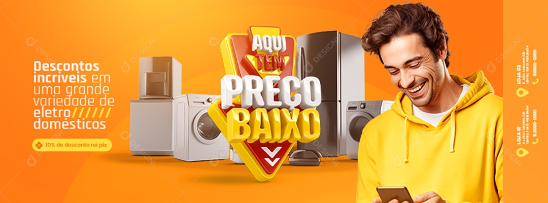 Banner Loja De Eletrodoméstico Aqui tem Preço Baixo Descontos incríveis Social Media PSD Editável