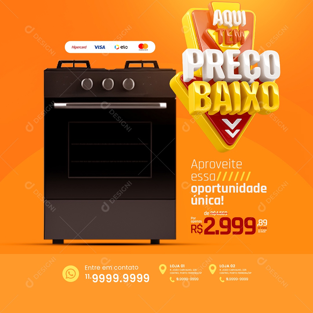 Loja De Eletrodoméstico Aqui tem Preço Baixo Fogão aproveite Social Media PSD Editável