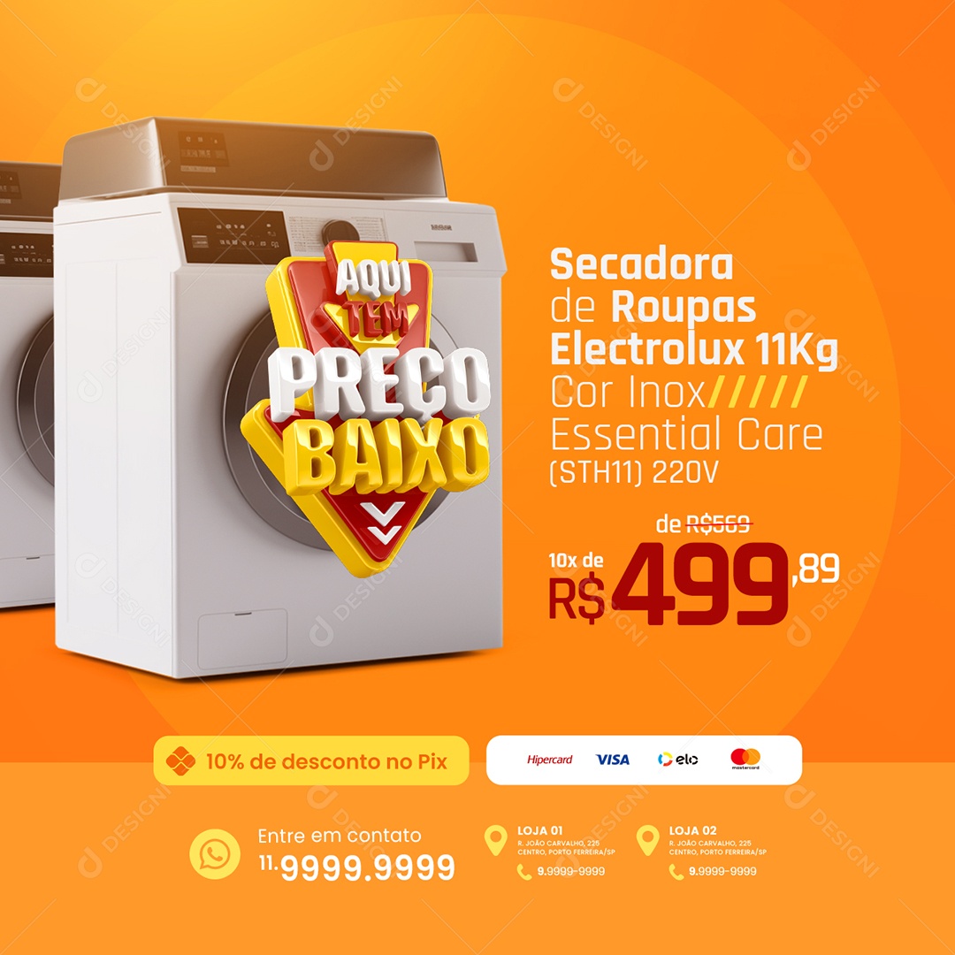 Loja De Eletrodoméstico Aqui tem Preço Baixo Secadora de Roupas Social Media PSD Editável