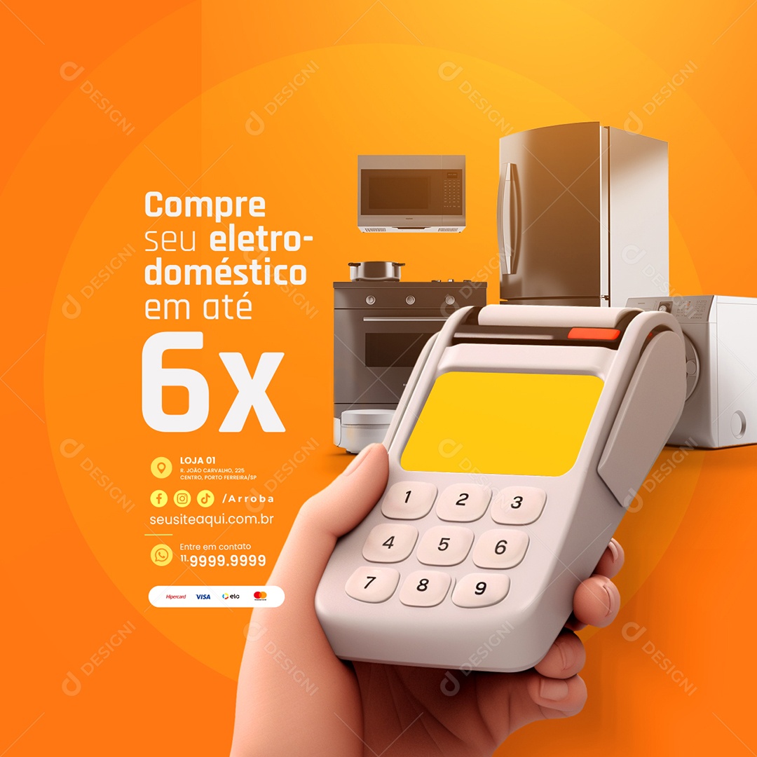 Loja De Eletrodoméstico Fogão Geladeira secadora Compre em até 6x Social Media PSD Editável