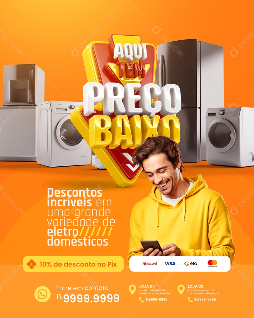 Loja De Eletrodomésticos Aqui Tem Preço Baixo Descontos incríveis Social Media PSD Editável