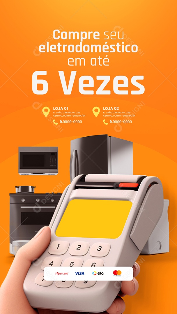 Story Loja De Eletrodomésticos Aqui Tem Preço Baixo Compre em até 6 vezes Social Media PSD Editável