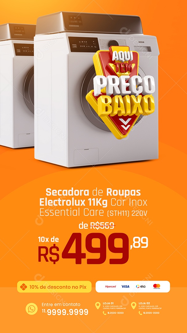 Story Loja De Eletrodomésticos Aqui Tem Preço Baixo Secadora de Roupas Social Media PSD Editável