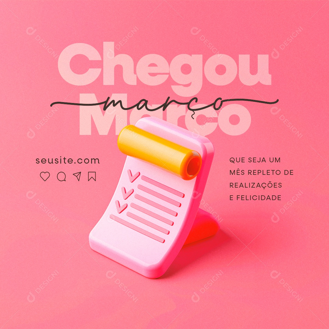 Bem Vindo Março Que seja um mês repleto de realizações e felicidade Social Media PSD Editável