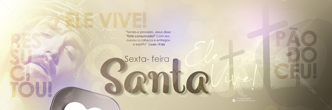 Carrossel Sexta Feira Santa 29 de Março Ele Vive Resucitou Pão do Céu Social Media PSD Editável