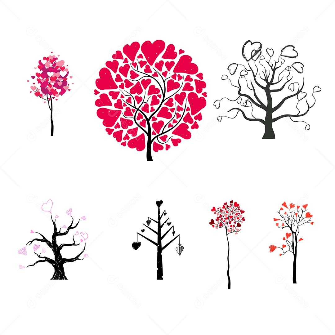 Conjunto de Arvores de Corações Vetor EPS