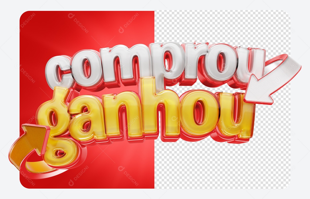 Comprou Ganhou Selo 3D Branco Dourado Vermelho para Composição PSD