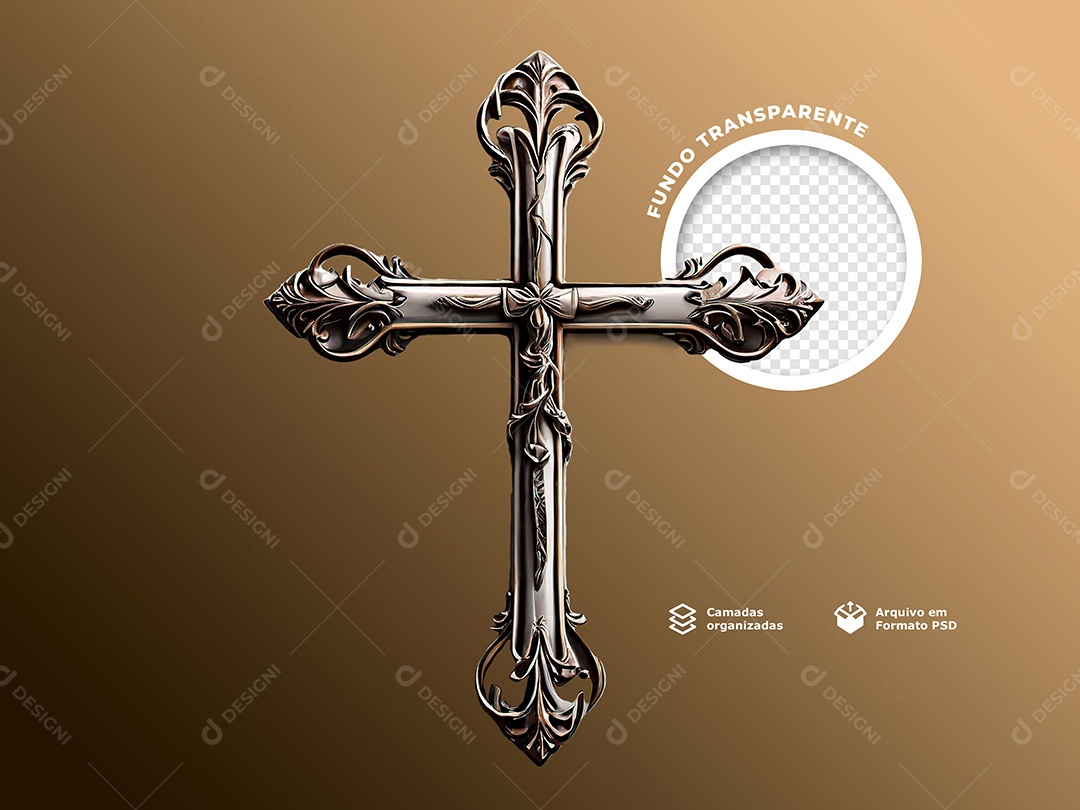 Cruz Cinza Elemento 3D de Domingo de Ramos para Composição PSD