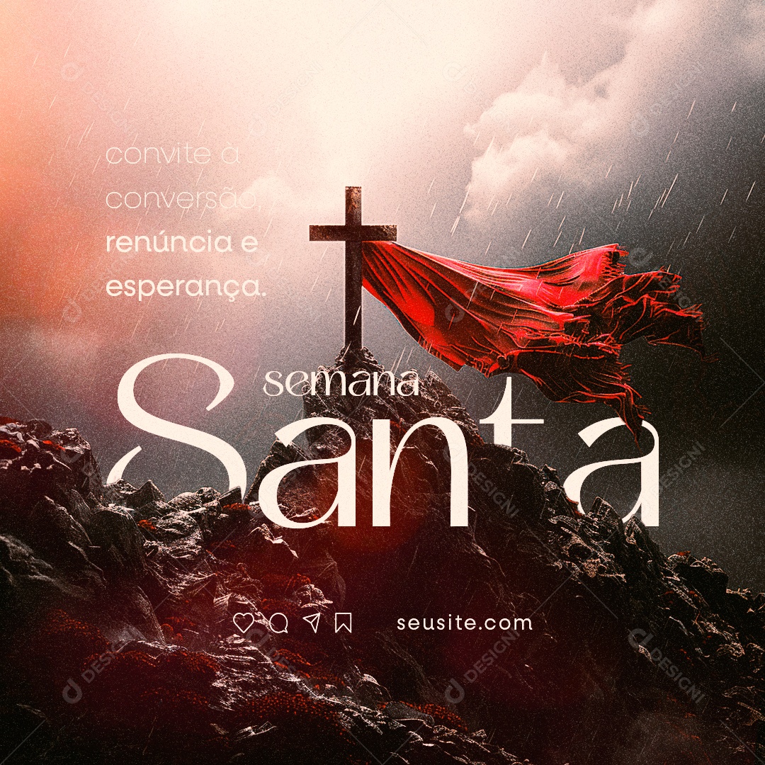 Social Media Semana Santa Convite à conversão renúncia e esperança PSD Editável